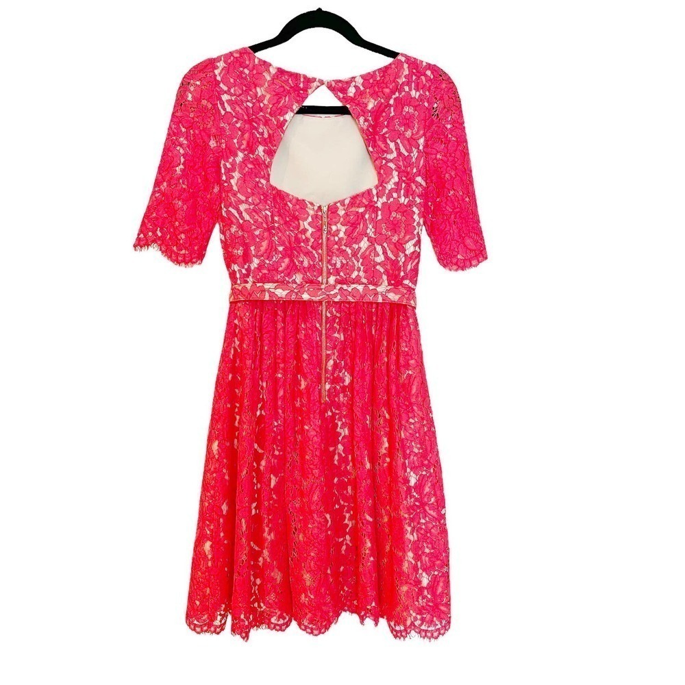Eliza J Belted Lace Fit and Flare Dress Short Sleeves Red Women's Size 2 - Picture 4 of 15